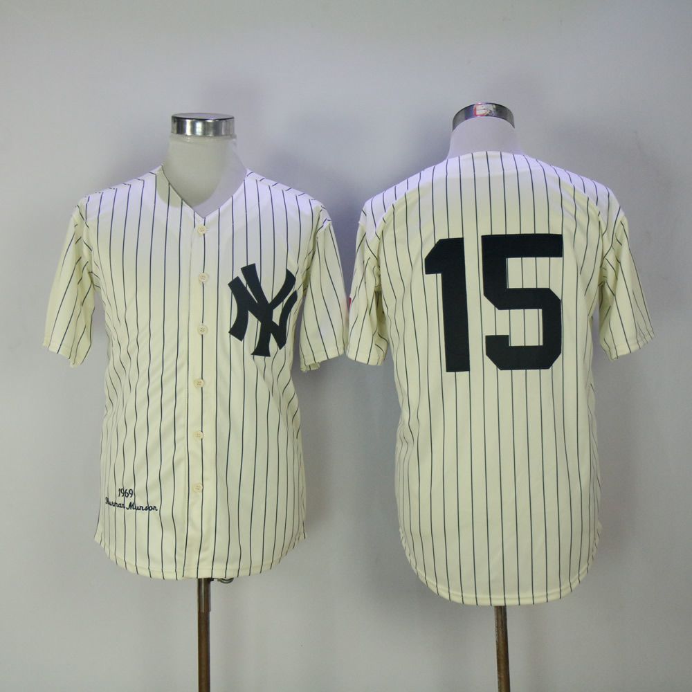 Men New York Yankees 15 No name Cream Throwback MLB Jerseys